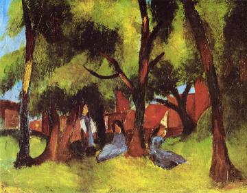 Children under Trees in Sun Artwork by August Macke
