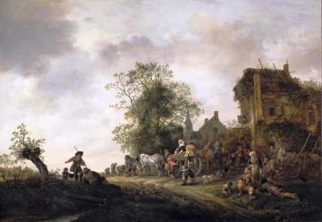 Travellers outside an inn Artwork by Isaac van Ostade