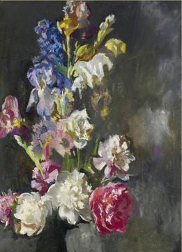 Still Life Study Of Peonies And Iris Artwork by Edmund Tarbell