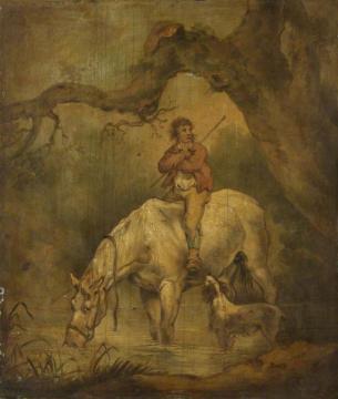 Boy Seated on a Drinking Horse Artwork by George Morland