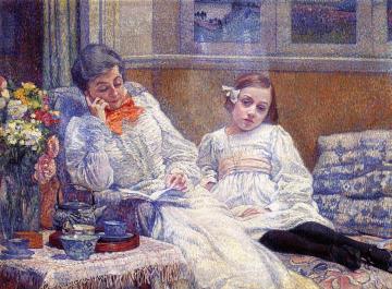 Madame Theo van Rysselberghe and Her Daughter Artwork by Theo van Rysselberghe