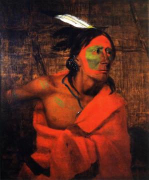 Winnebago (Wa-kon-chi-hi-re-ga) in a Bark Lodge Artwork by Charles Deas