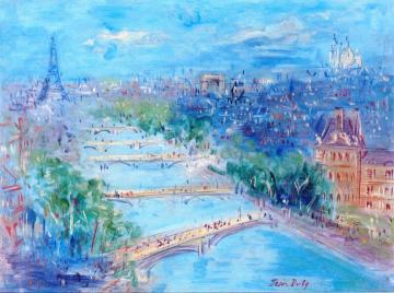 Paris, The Bridges Over The Seine, View Towards The Eiffel Tower Artwork by Jean Dufy