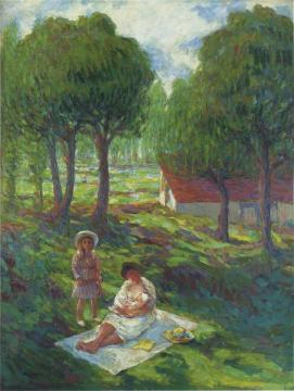 Mother and Child in a Landscape Artwork by Henri Lebasque
