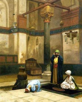 Three Worshippers Praying in a Corner of a Mosque Artwork by Jean Leon Gerome