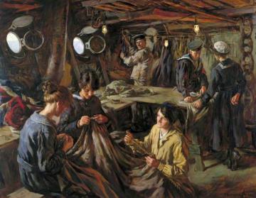 Women's Royal Naval Service Ratings Sail-making: Onboard Hms 'essex' At Devonport Artwork by Stanhope Alexander Forbes
