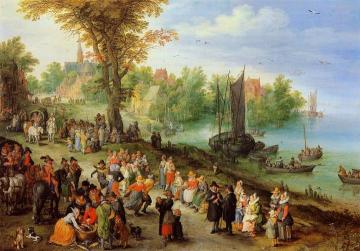 Village Landscape With Self Portrait Artwork by Jan Bruegel the Elder