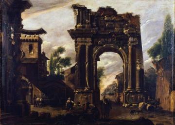 Capriccio With An Arch And Genre Scene Artwork by Viviano Codazzi