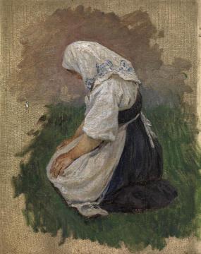 Study of a Kneeling Woman Artwork by Klavdi Vasilievich Lebedev