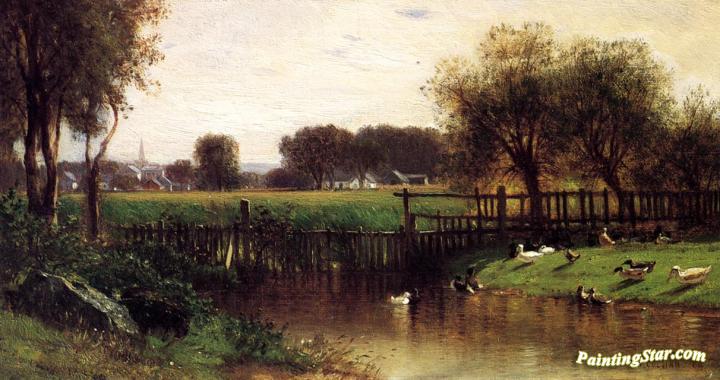 Ducks By A Pond Artwork by Samuel Colman Jr.