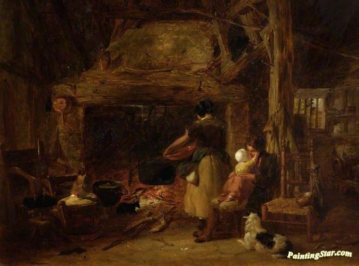Cottage Interior Artwork by Frederick Goodall