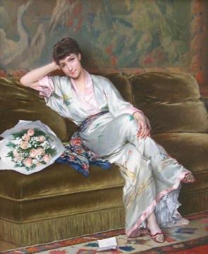 Le Billet Doux Huile Sur Toile Artwork by Gustave-Leonard de Jonghe