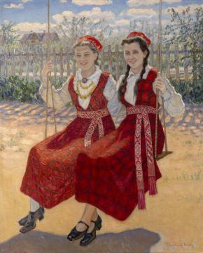 Two Girls on a Swing Artwork by Nikolai Petrovich Bogdanov-belsky