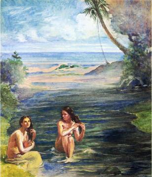 Women Bathing in Papara Riiver Artwork by John La Farge