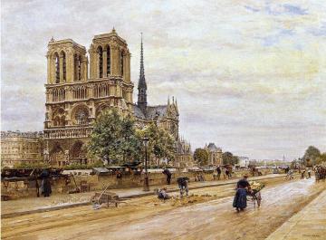 Notre dame de Paris and the Flower Market Artwork by Marie-Francois Firmin-Girard