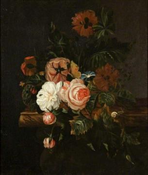 Roses and Poppies and a Snail Artwork by Willem van Aelst