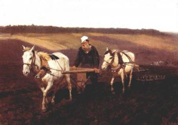 Portrait of Leo Tolstoy as a Ploughman on a Field. Artwork by Ilya Yefimovich Repin