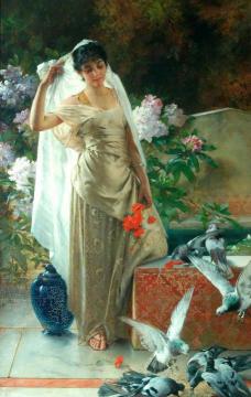 Girl with Pigeons Artwork by Conrad Kiesel