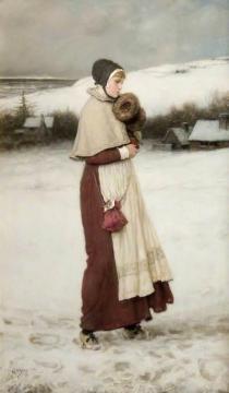 Girl with a Muff, Winter Scene Artwork by George Henry Boughton