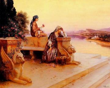 Elegant Arab Ladies on a Terrace at Sunset Artwork by Rudolf Ernst