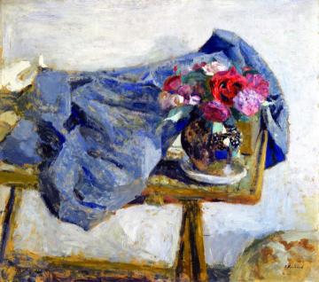 Red Roses And A Cloth On A Table Artwork by Edouard Vuillard