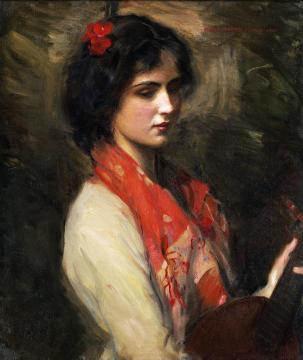 Young Woman With Mandolin Artwork by Harrington Mann