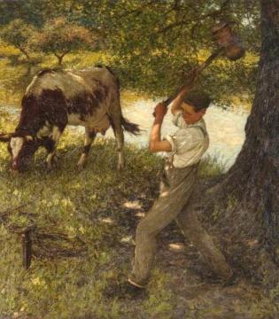 Stumping the Cow Artwork by Henry la Thangue