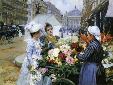 The Flower Seller, Avenue De L'opera, Paris Artwork by Louis Marie De Schryver