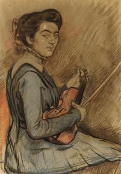 Renée Druet au violon Artwork by Theo van Rysselberghe