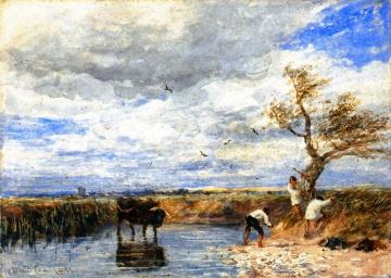 Bathers Disturbed by a Bull Artwork by David Cox