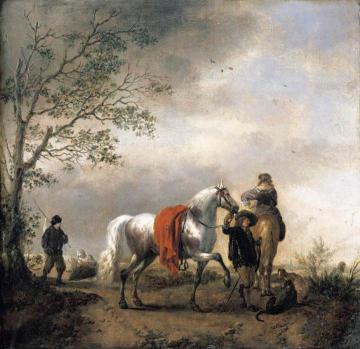 Cavalier Holding a Dappled Grey Horse Artwork by Philips Wouwermans