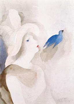 Girl With Blue Bird Artwork by Marie Laurencin