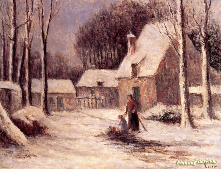A Farm in the Snow Artwork by Maximilien Luce