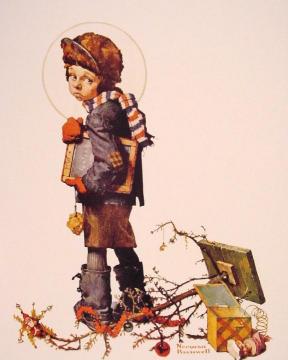 Little Boy holding Chalk Board Artwork by Norman Rockwell