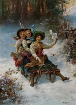 Sledding Artwork by Hans Zatzka