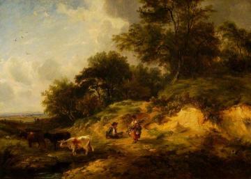 Landscape, Peasants And Cattle Artwork by George Turner