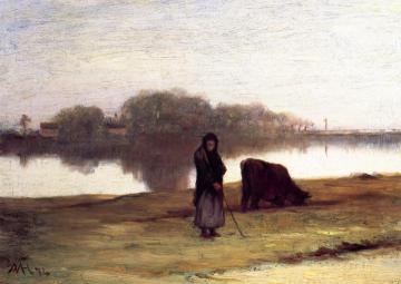Woman with Cow Artwork by William Morris Hunt