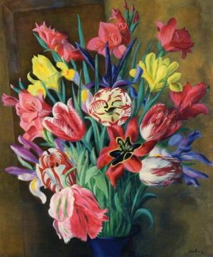 Tulips And Oysters On A Black Background Artwork by Moise Kisling