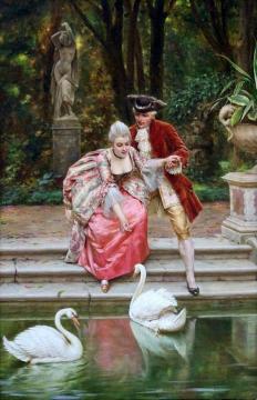 Feeding The Swans Artwork by Charles Joseph Frederick Soulacroix