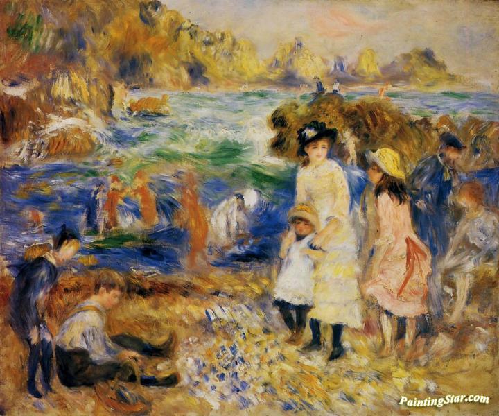 Children By The Sea In Guernsey Artwork by Pierre Auguste Renoir