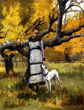 Young Girl with Dog Artwork by Theodore Robinson