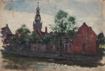 View of Red-Brick Architecture with Minaret Artwork by Sir George Clausen