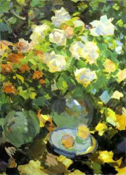 Roses in Blue Jugs Artwork by Constantin Alexeevich Korovin