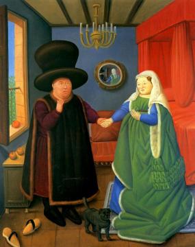 The Arnolfinis after Van Eyck Artwork by Fernando Botero