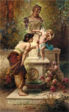 At Cupid's Fountain Artwork by Hans Zatzka