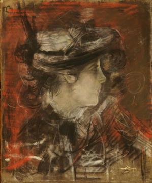 Testa di donna su fondo rosso Artwork by Giovanni Boldini