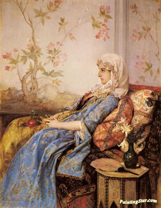 An Exotic Beauty In An Interior Artwork by Auguste Toulmouche