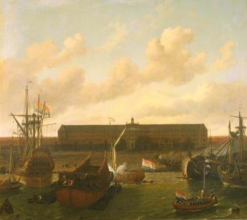 The dock of the Dutch East India Company at Amsterdam Artwork by Ludolf Bakhuizen