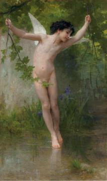 Cupid Flying Over Water Artwork by William Adolphe Bouguereau
