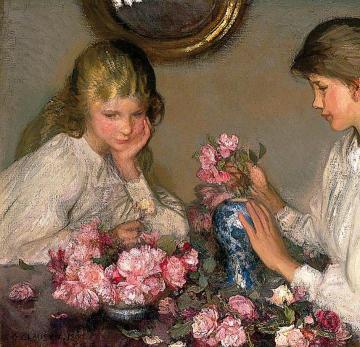 Children And Roses Artwork by Sir George Clausen